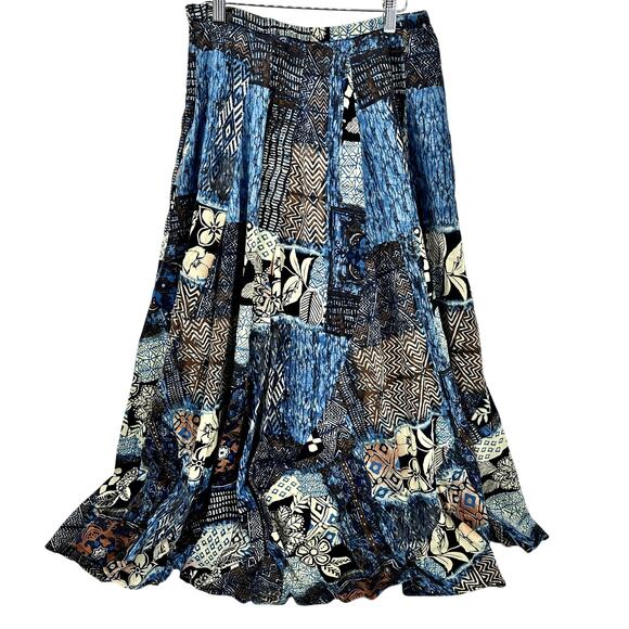 Chico's Maxi Skirt Womens Medium Blue Patchwork Floral Lined Boho Coastal - Picture 3 of 8